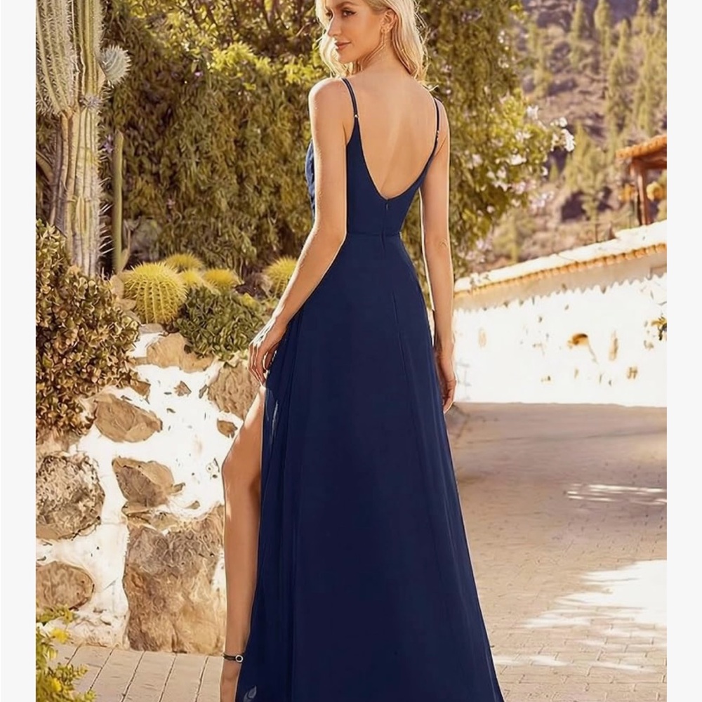 Ever Pretty Navy Blue Draped V-Neck Maxi Dress - Picture 10 of 10